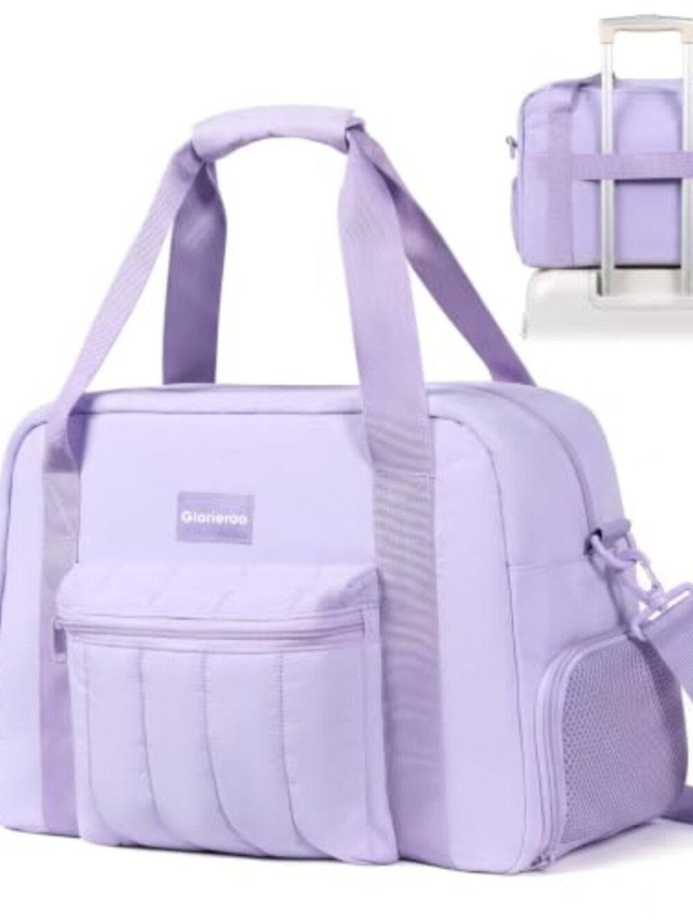 Quilted Puffer Duffel Gym Bag with Shoe & Laptop Compartments